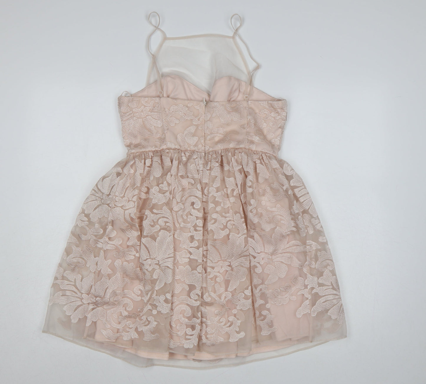 Lipsy Women’s Beige Lace Fit & Flare Dress UK 12