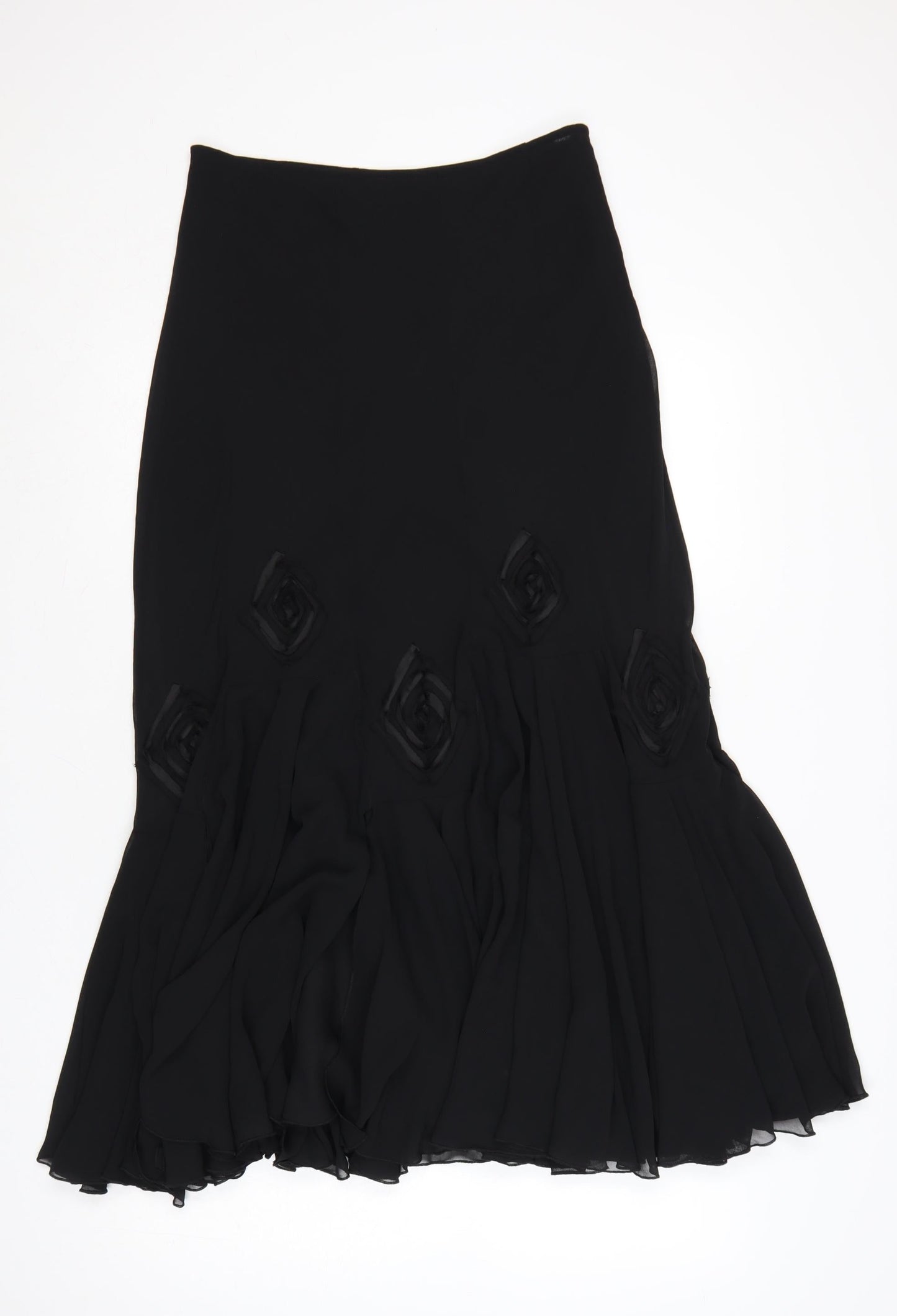 Marks and Spencer Womens Black Size 10 Flared Midi Chiffon Skirt