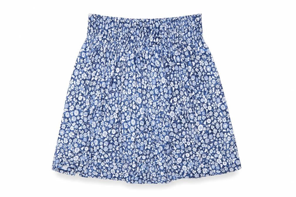 Uniqlo Women's Blue Floral A-Line Elastic Waist Short Skirt L