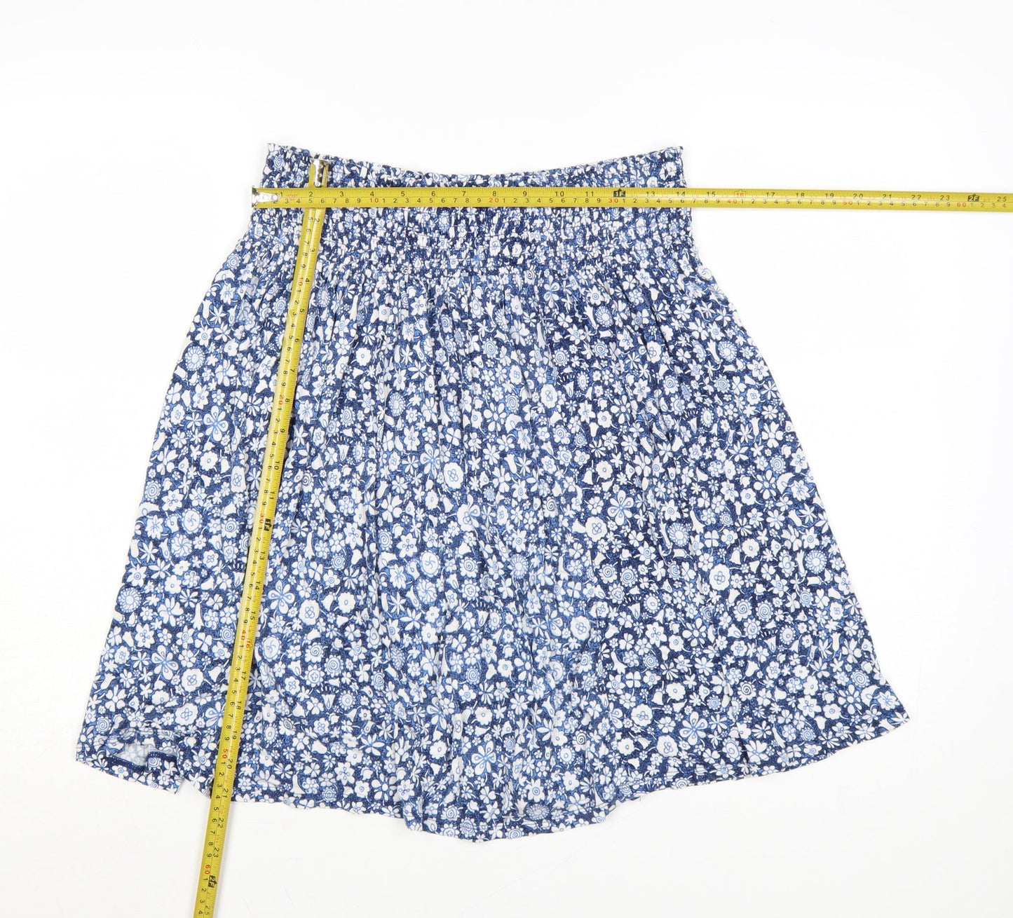 Uniqlo Women's Blue Floral A-Line Elastic Waist Short Skirt L