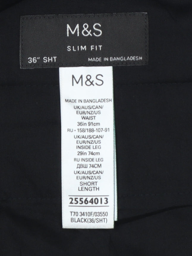 Marks and Spencer Men's Black Slim Fit 36S Trousers