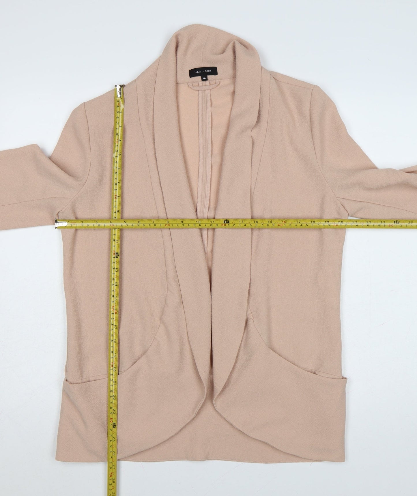 New Look Women Beige Shawl Collar Open Front Blazer Size 14