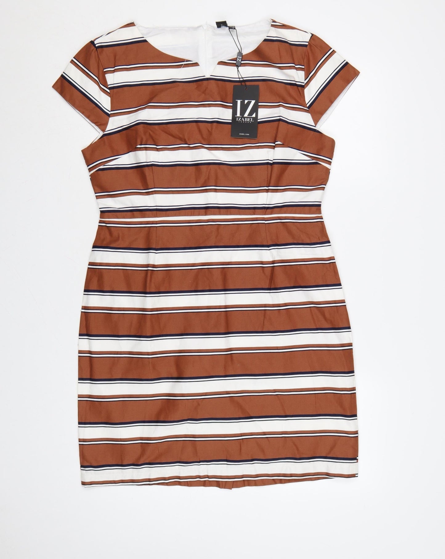 Izabel London Women’s Brown Striped Sheath Knee Length Dress Size 14