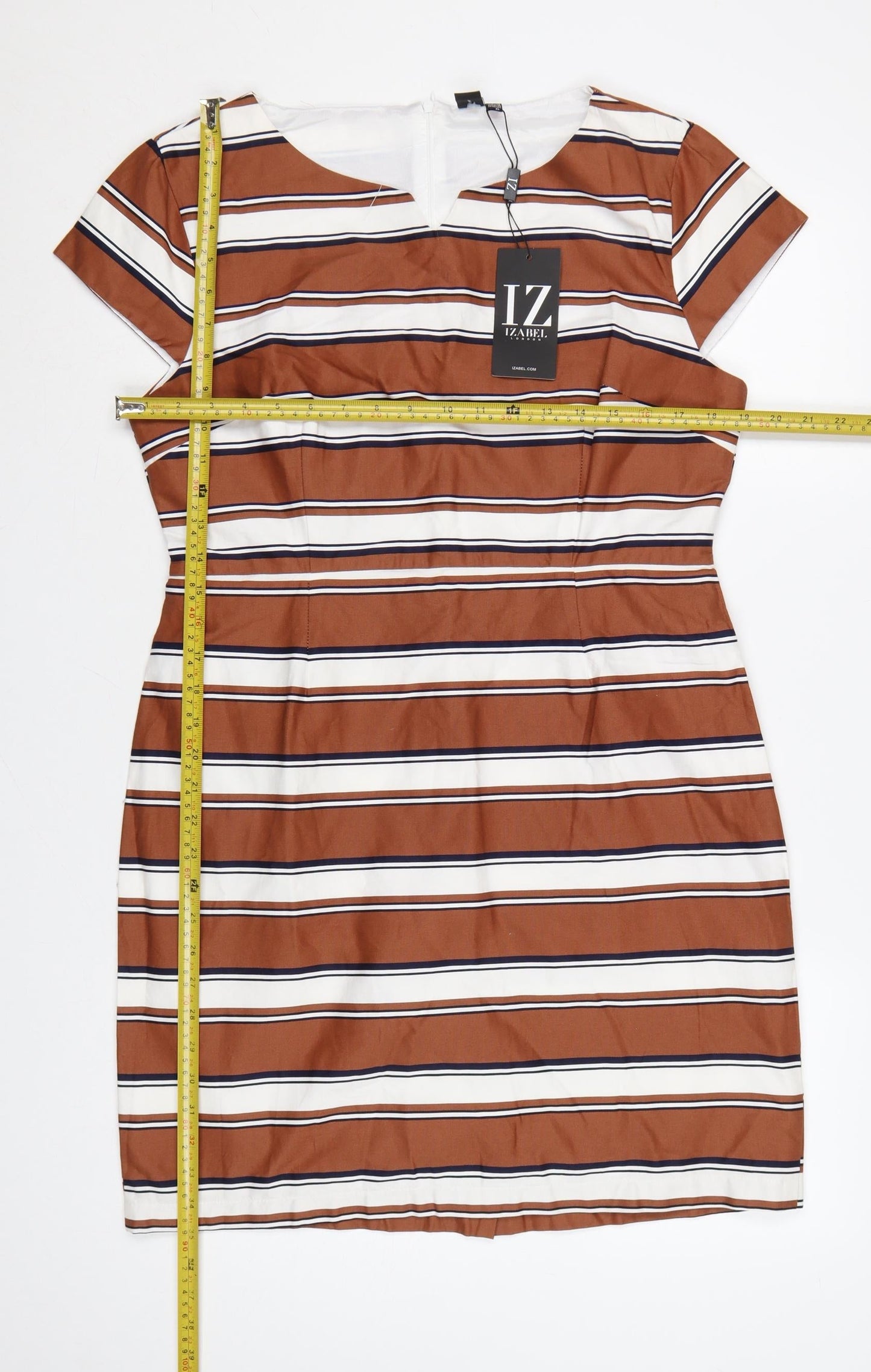 Izabel London Women’s Brown Striped Sheath Knee Length Dress Size 14