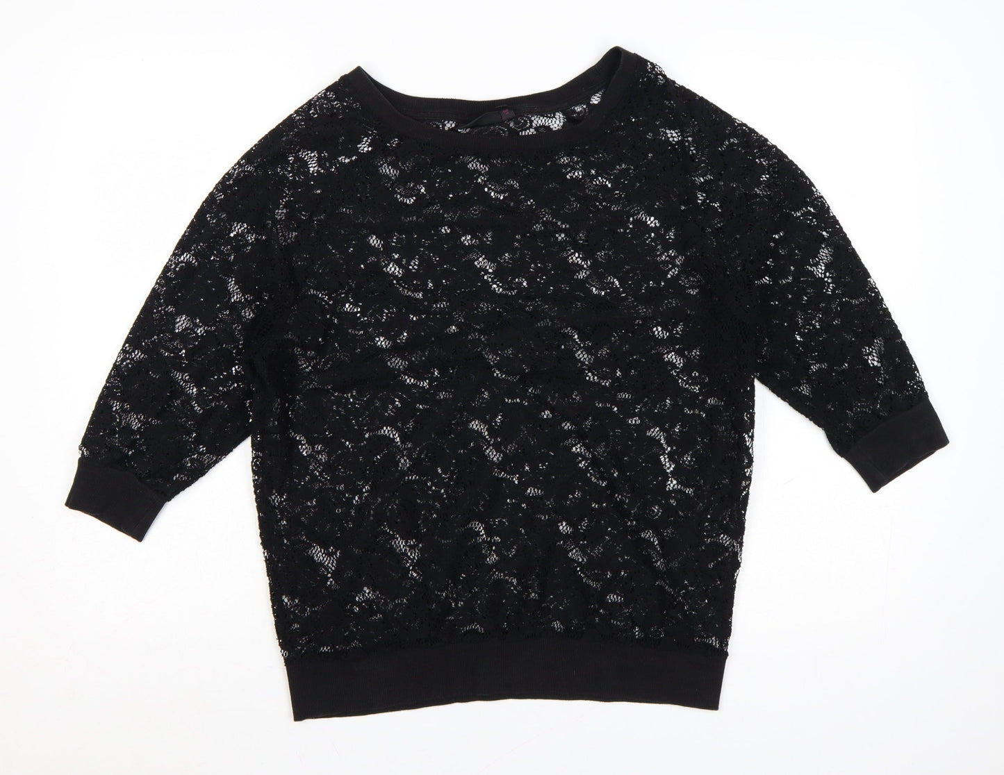 Next Women’s Black Lace Tunic Blouse Size 14 3/4 Sleeve