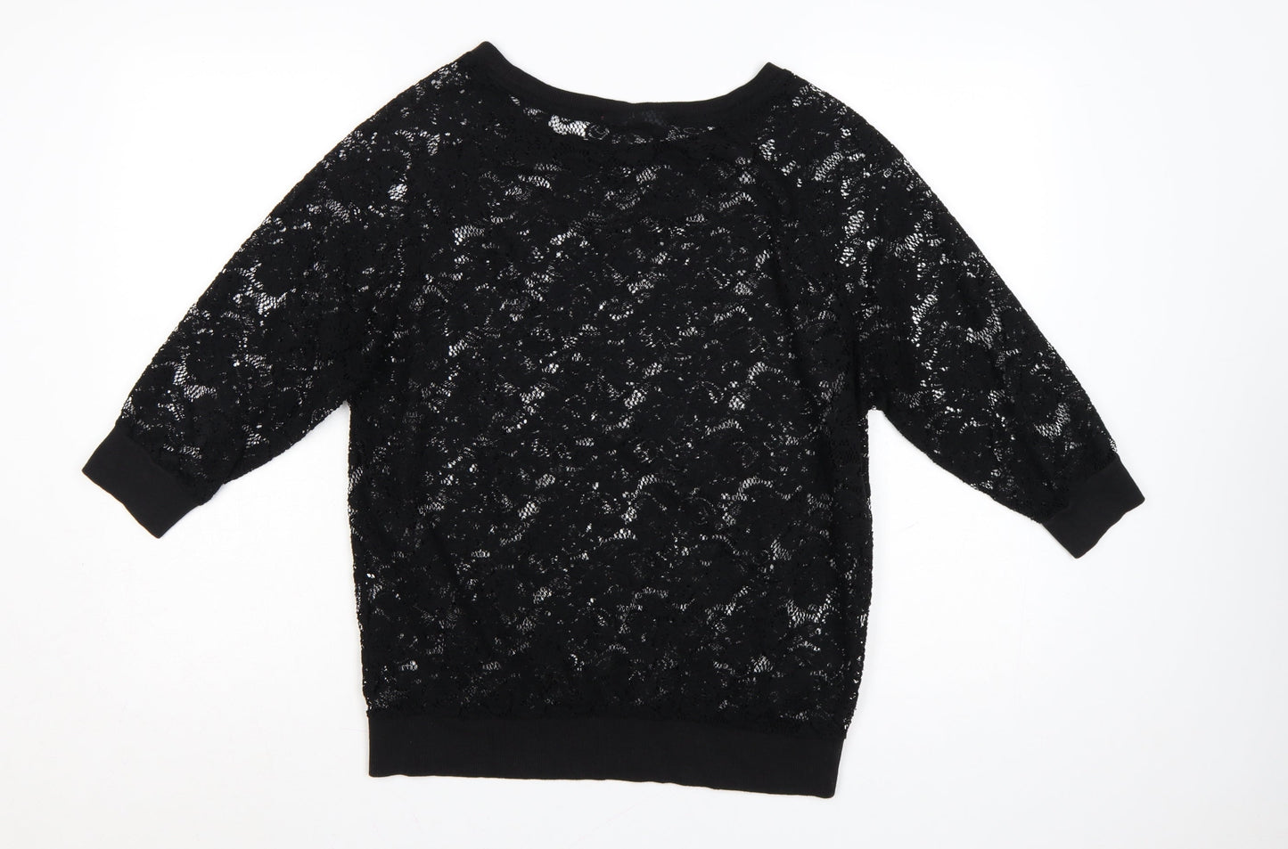 Next Women’s Black Lace Tunic Blouse Size 14 3/4 Sleeve