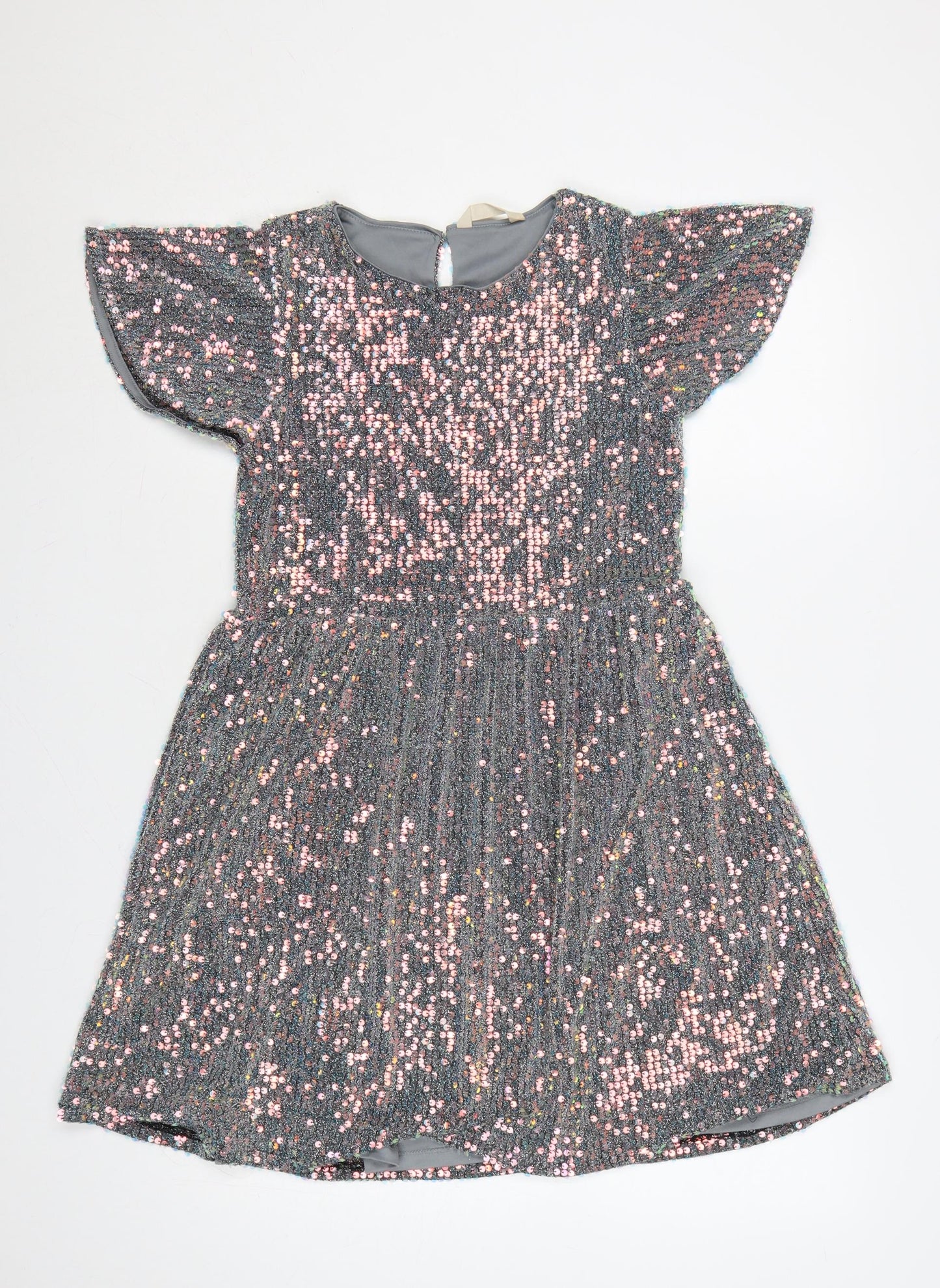 John Lewis Girls Grey Sequin Fit & Flare Party Dress Age 12 Years