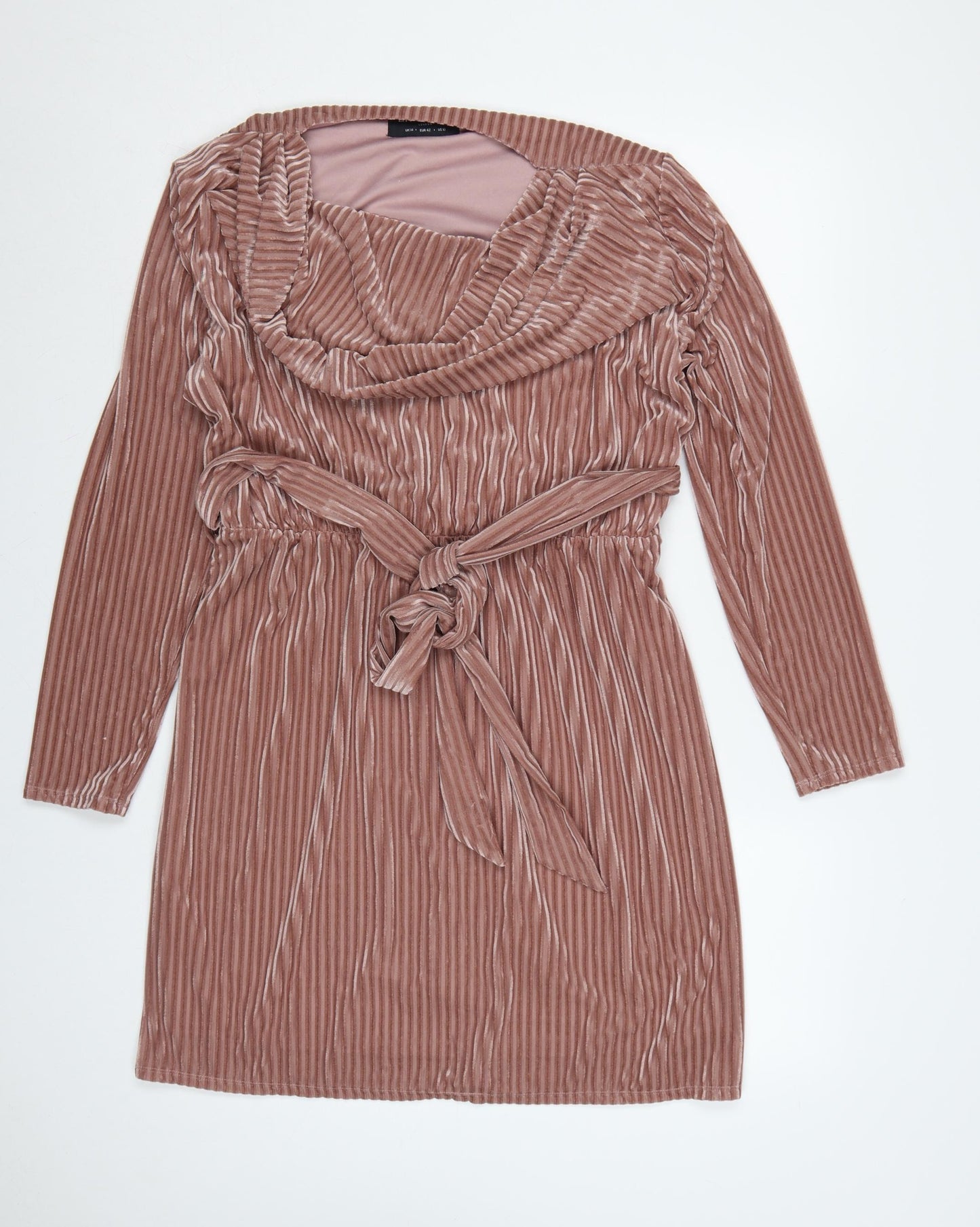 Little Mistress Women Pink Velvet Belted Cowl Neck Knee Length Dress Size 14