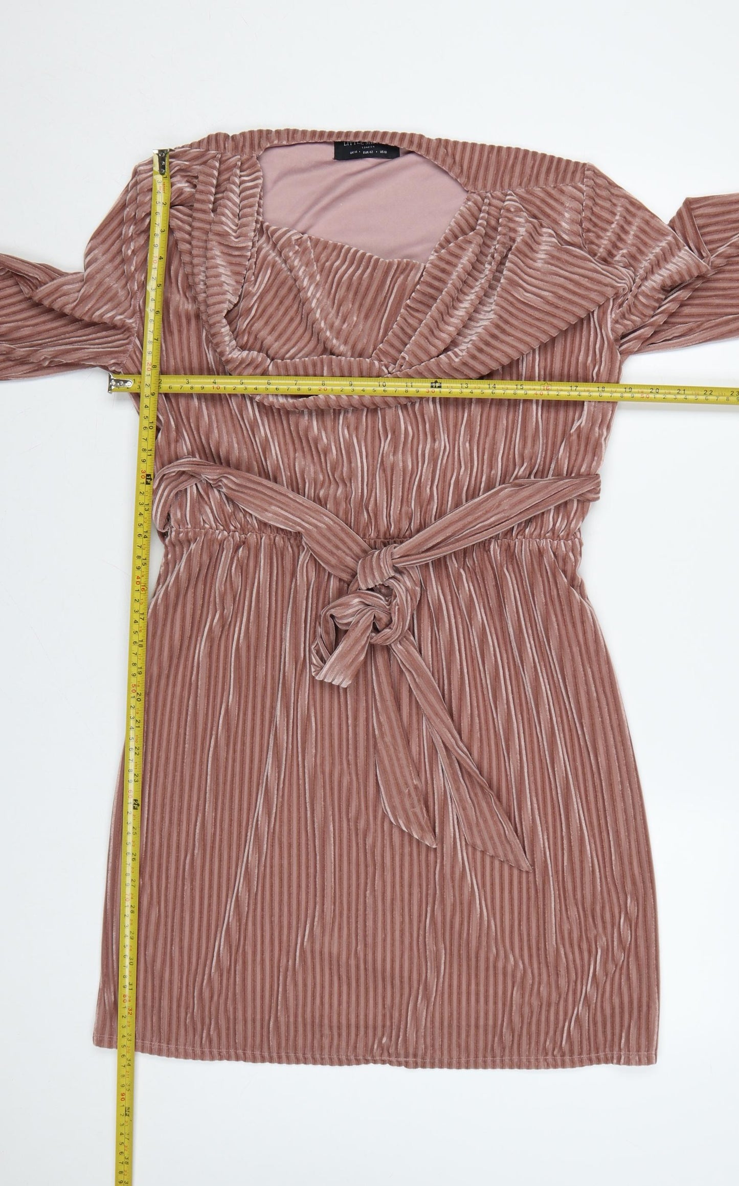 Little Mistress Women Pink Velvet Belted Cowl Neck Knee Length Dress Size 14