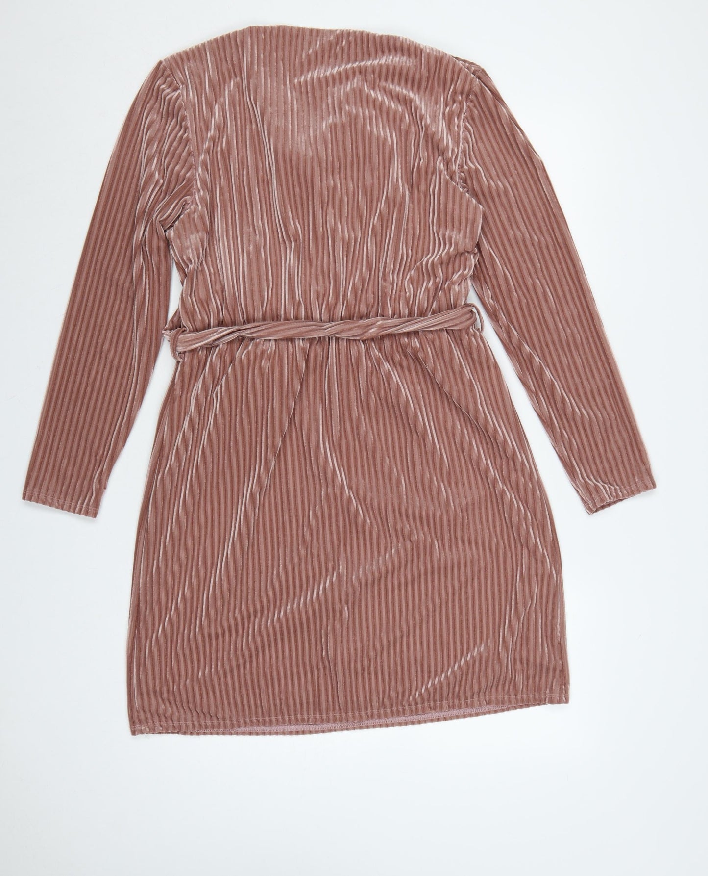 Little Mistress Women Pink Velvet Belted Cowl Neck Knee Length Dress Size 14