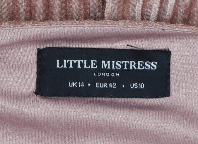 Little Mistress Women Pink Velvet Belted Cowl Neck Knee Length Dress Size 14