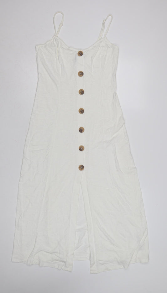 ASOS Women White Size 10 Midi Slip Dress Button Front Summer
