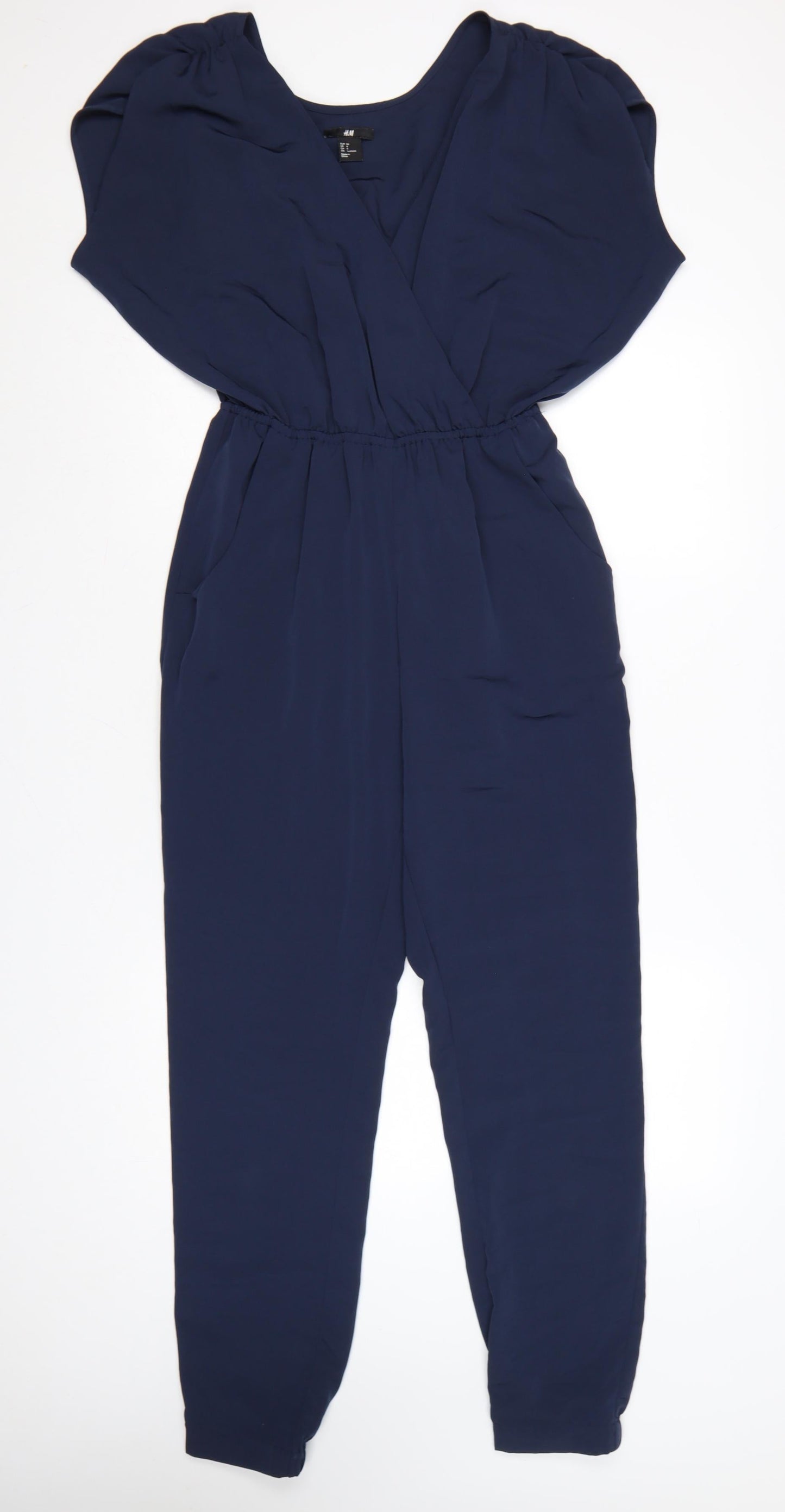 H&M Women’s Blue Tapered V-Neck Short Sleeve Jumpsuit Size 6