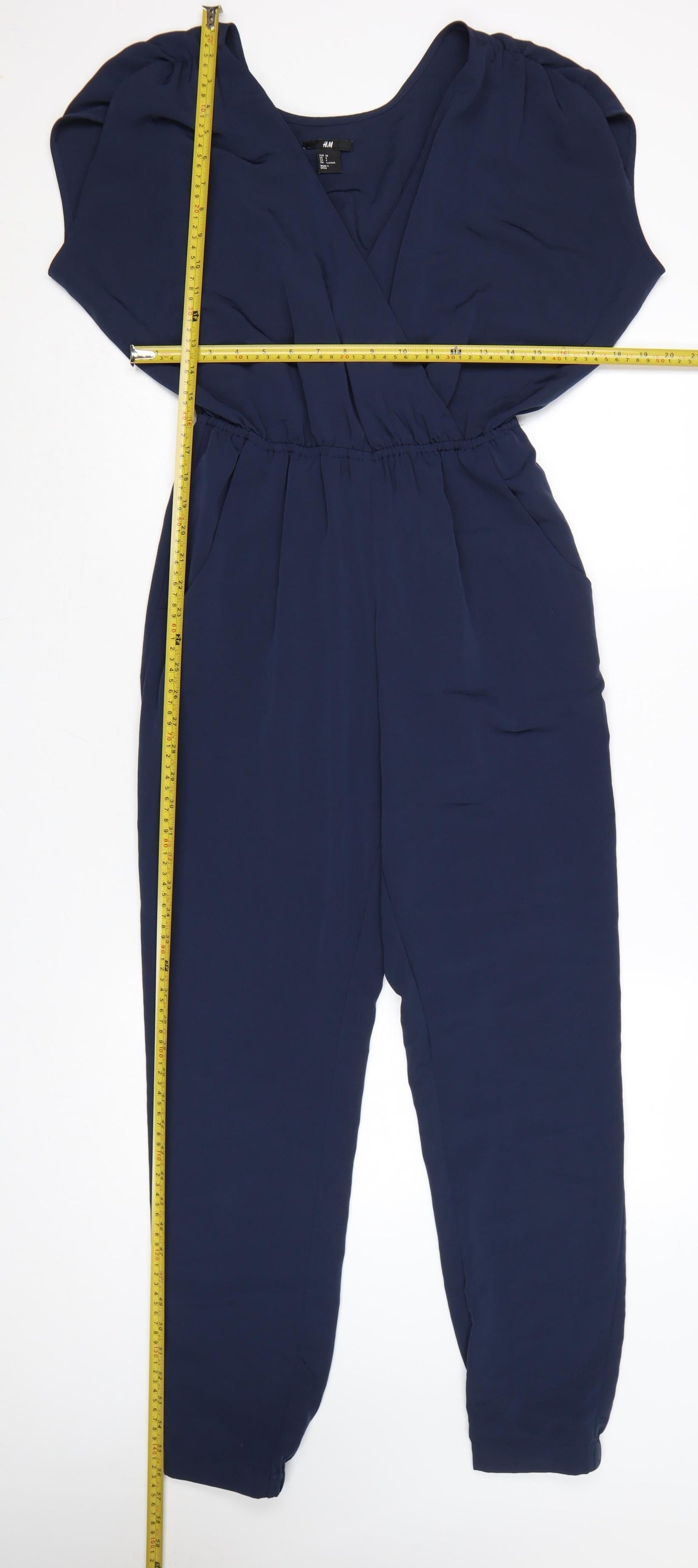 H&M Women’s Blue Tapered V-Neck Short Sleeve Jumpsuit Size 6