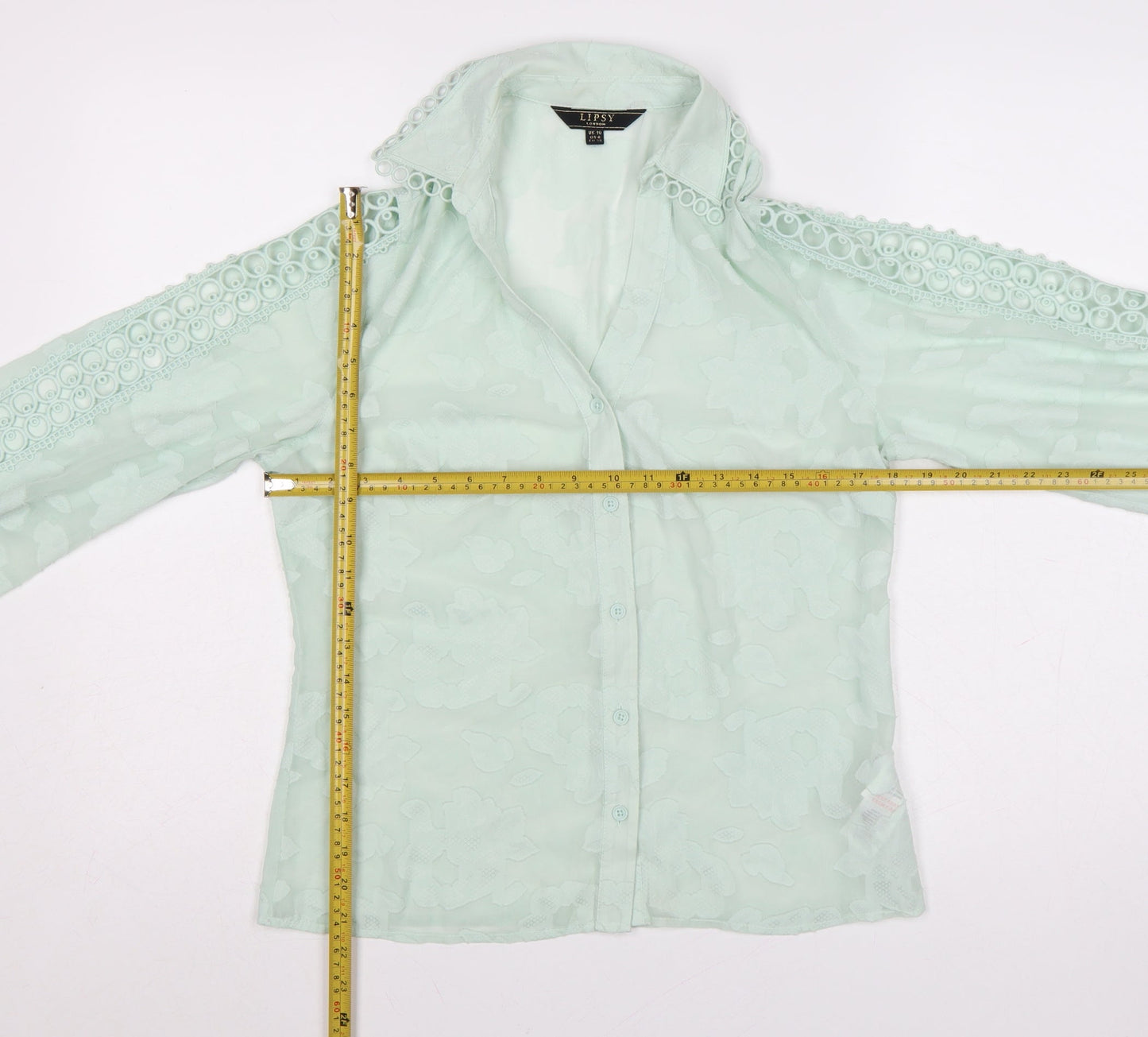 Lipsy Women Green Floral Crochet Long Sleeve Blouse Size 10