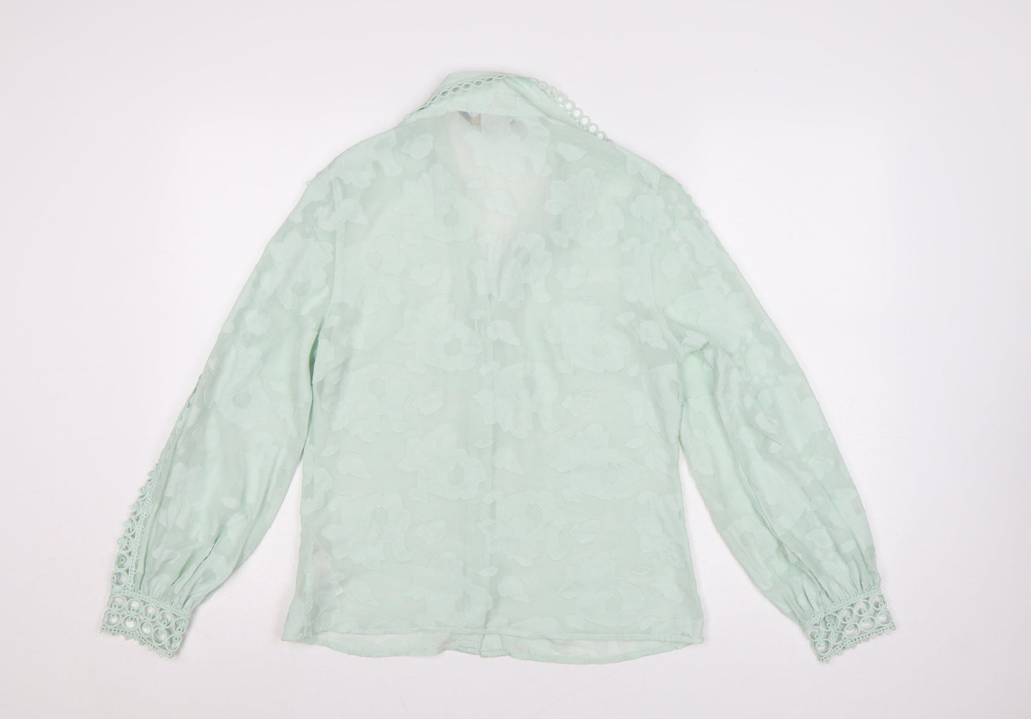 Lipsy Women Green Floral Crochet Long Sleeve Blouse Size 10