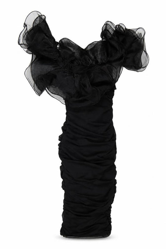 ASOS Women Black Size 6 Off-Shoulder Ruffle Bodycon Dress