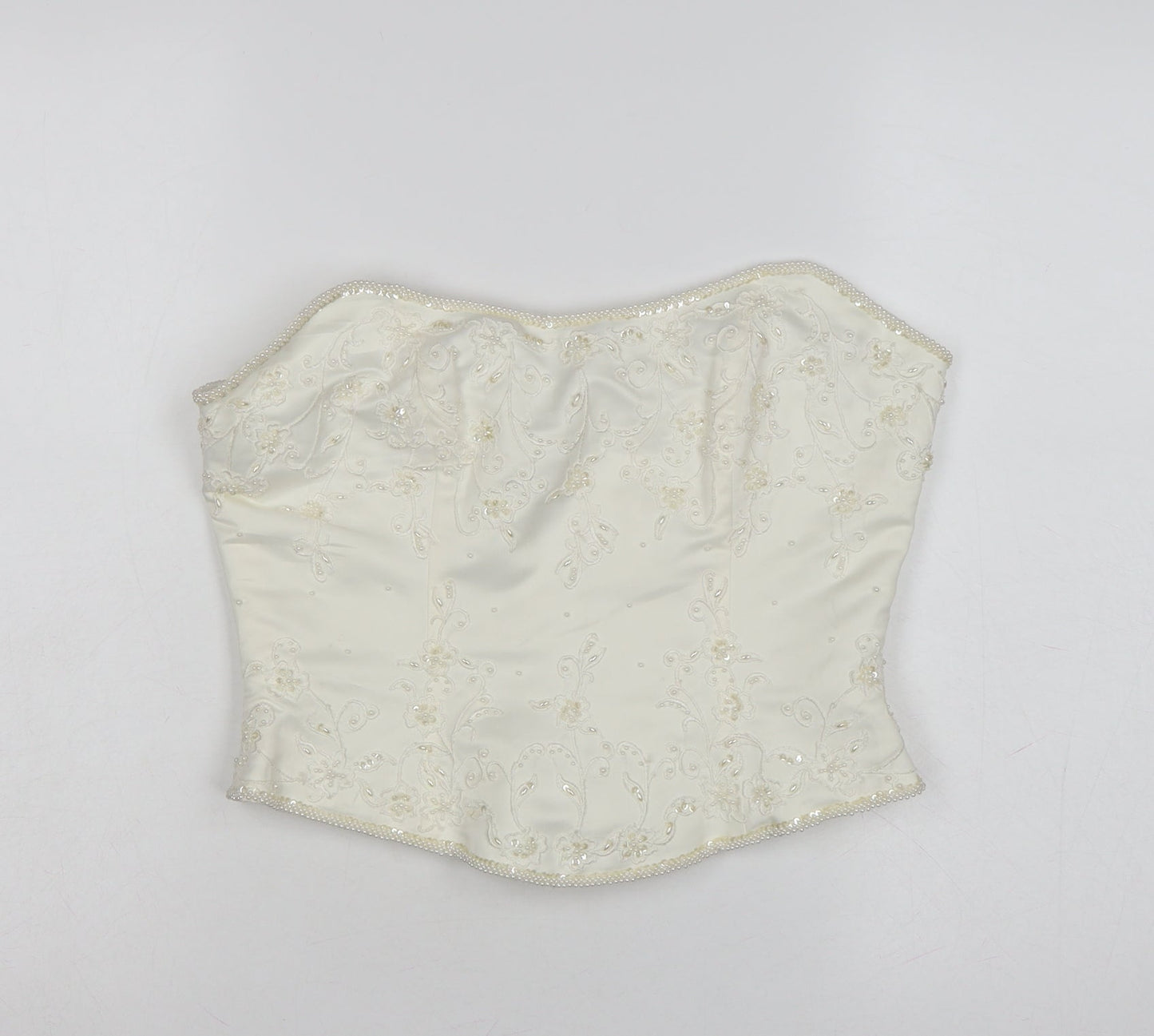 High Society Women’s Ivory Beaded Strapless Satin Blouse Size 14