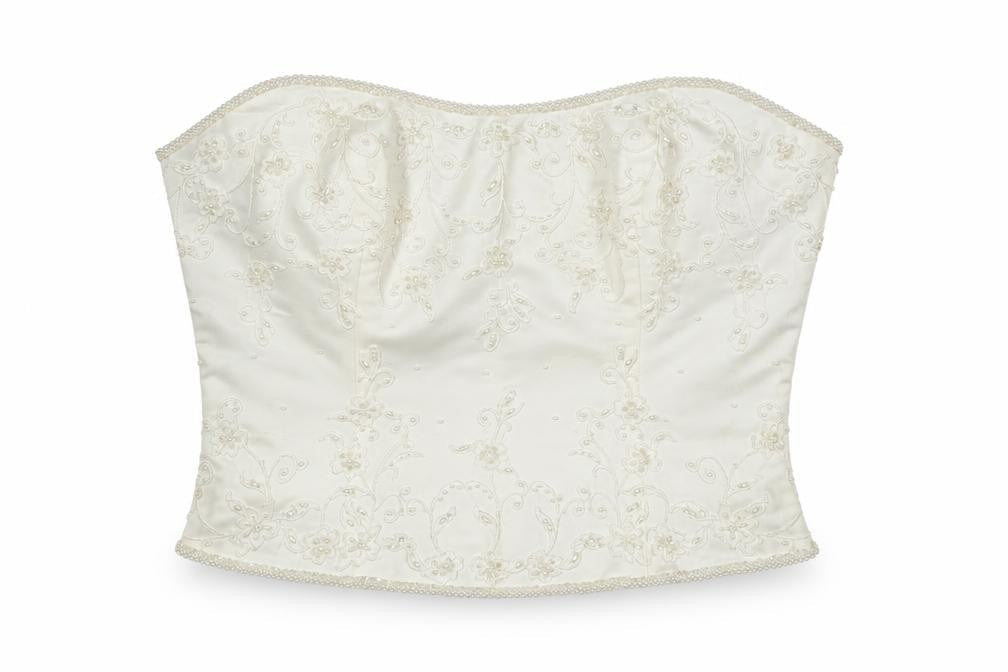 High Society Women’s Ivory Beaded Strapless Satin Blouse Size 14