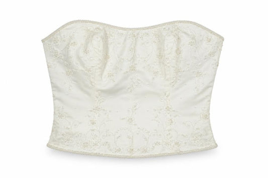 High Society Women’s Ivory Beaded Strapless Satin Blouse Size 14
