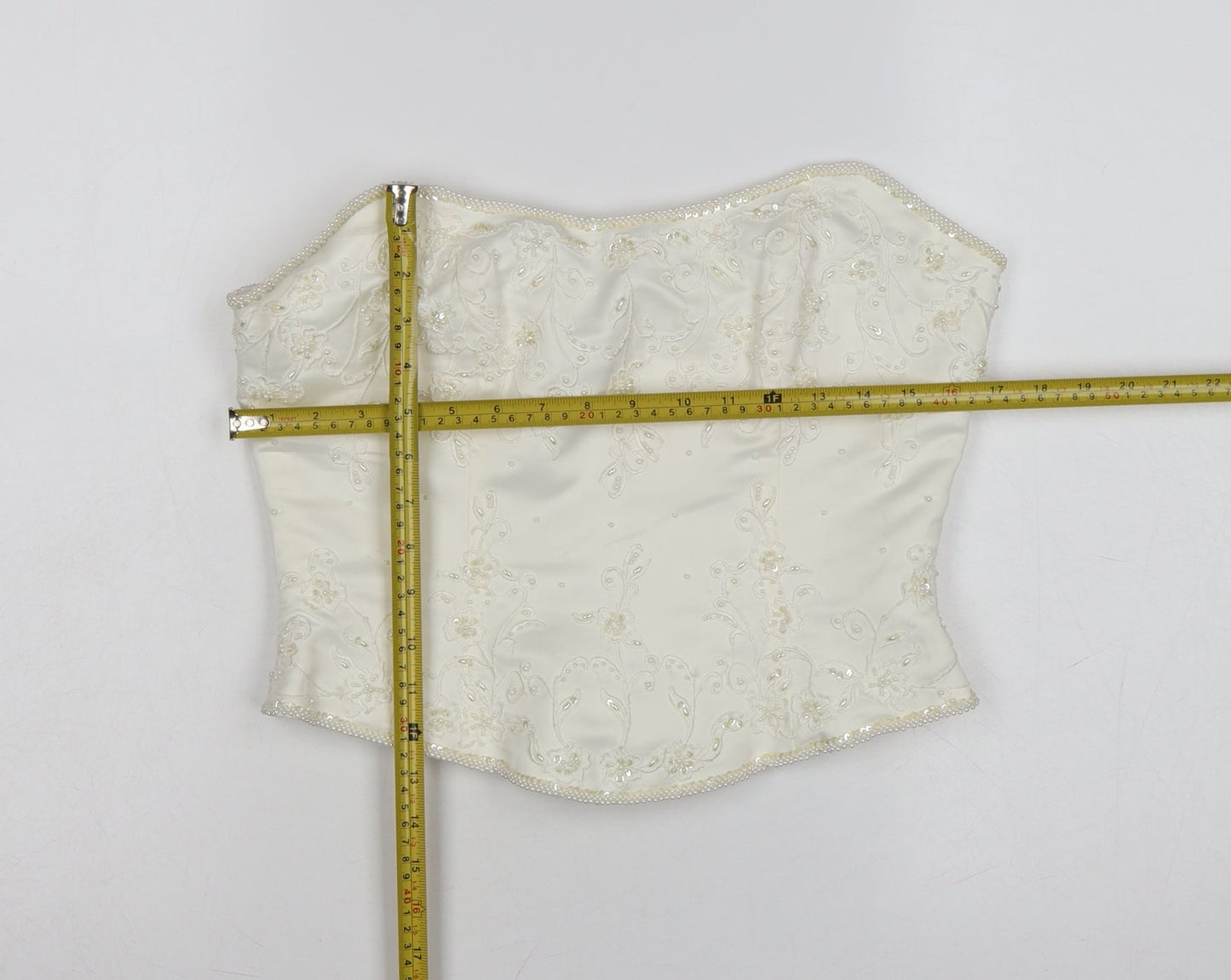 High Society Women’s Ivory Beaded Strapless Satin Blouse Size 14
