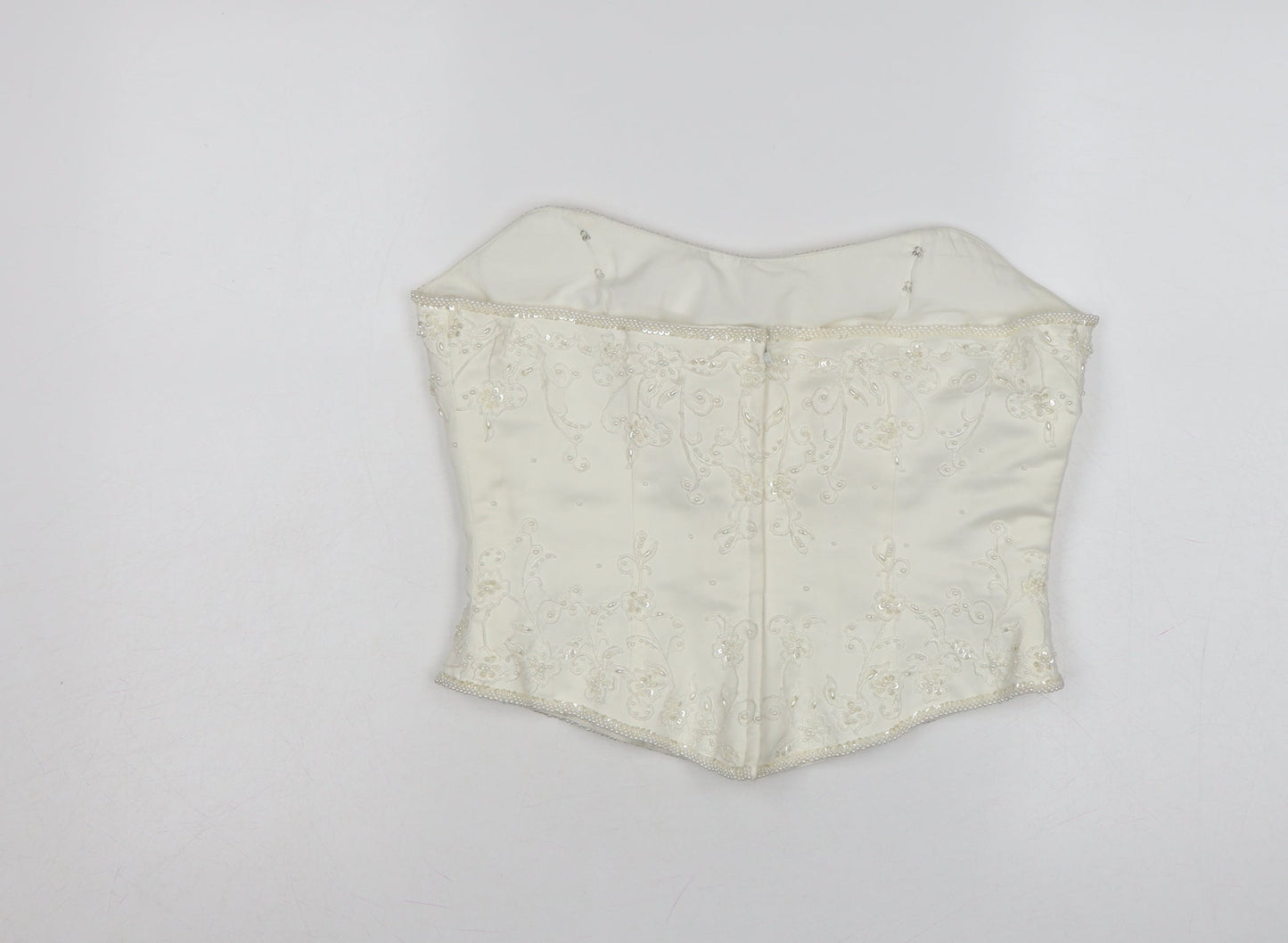 High Society Women’s Ivory Beaded Strapless Satin Blouse Size 14