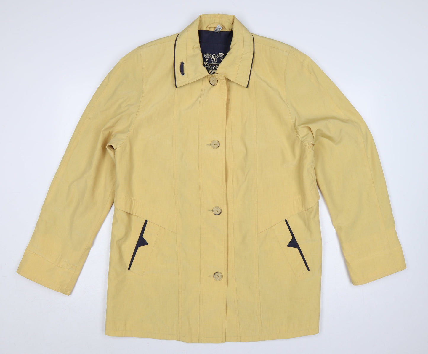 Golfino Women’s Yellow Cotton Rain Coat Size 8 Collared Mid-Length