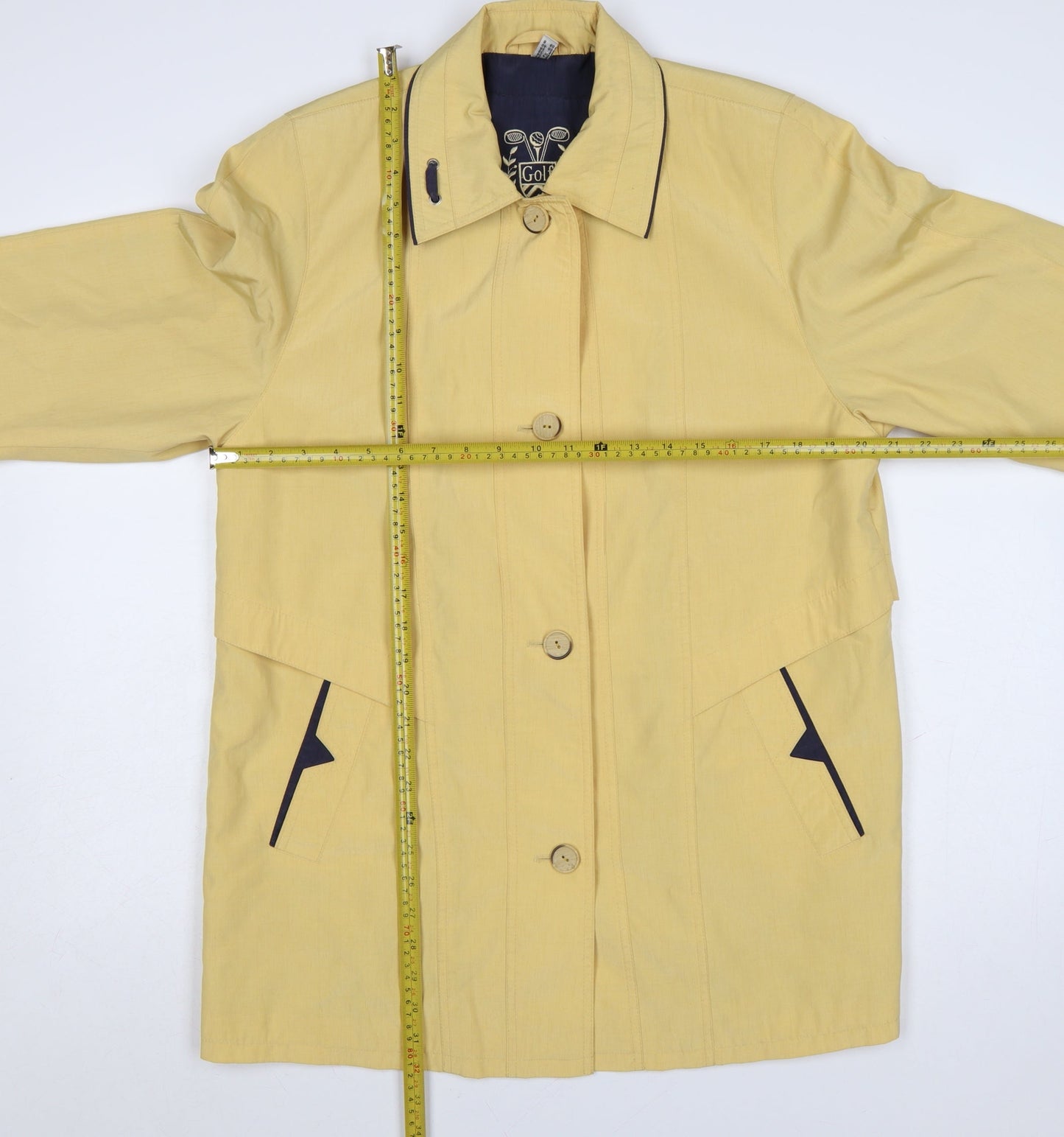 Golfino Women’s Yellow Cotton Rain Coat Size 8 Collared Mid-Length