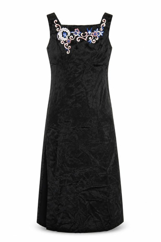 Rampage Women Black Long Sheath Dress Size 8 Sleeveless Embroidered Retro Evening