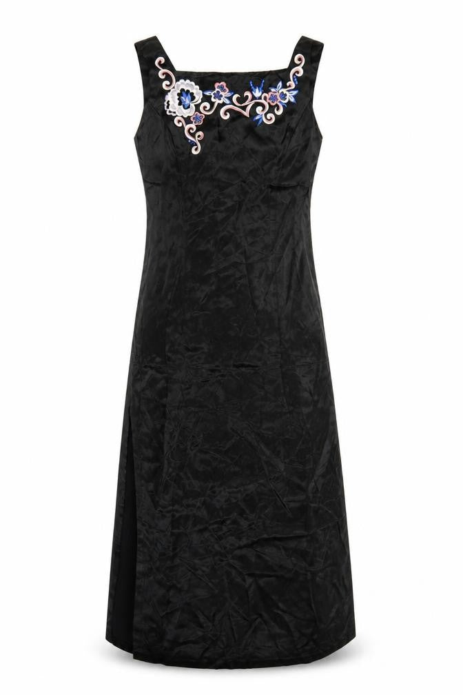 Rampage Women Black Long Sheath Dress Size 8 Sleeveless Embroidered Retro Evening
