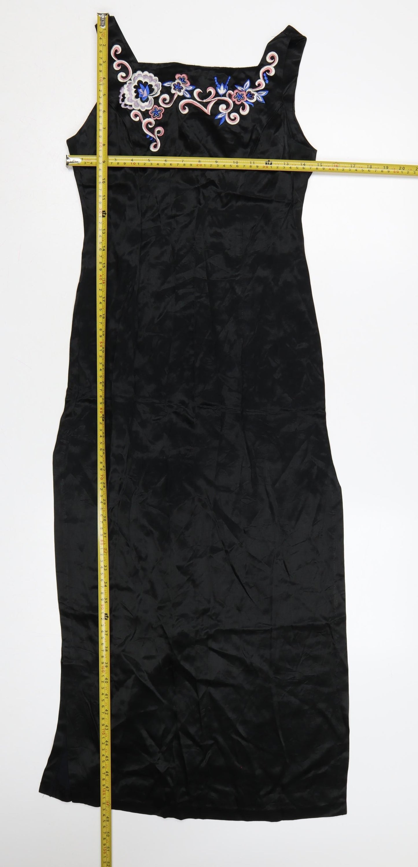 Rampage Women Black Long Sheath Dress Size 8 Sleeveless Embroidered Retro Evening