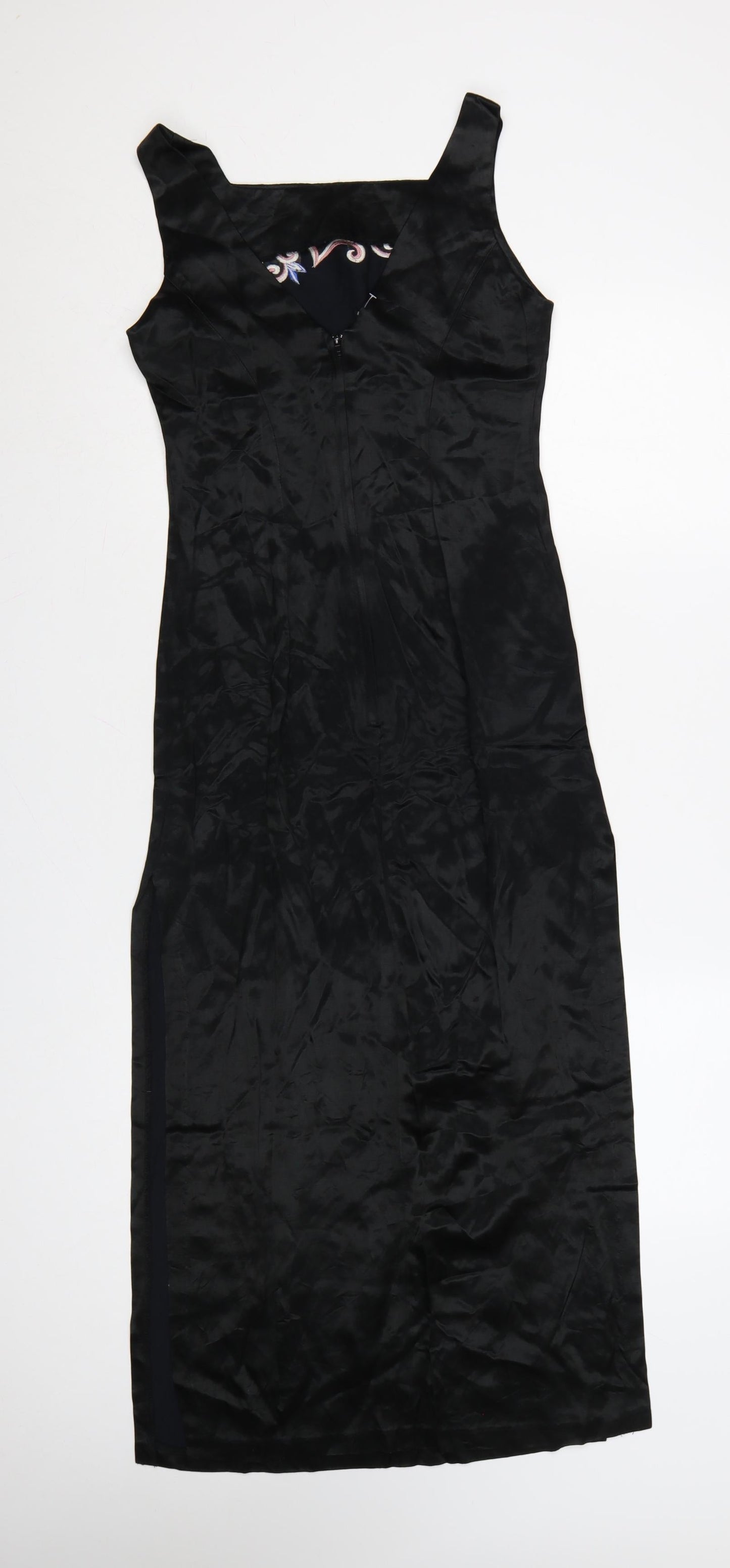 Rampage Women Black Long Sheath Dress Size 8 Sleeveless Embroidered Retro Evening