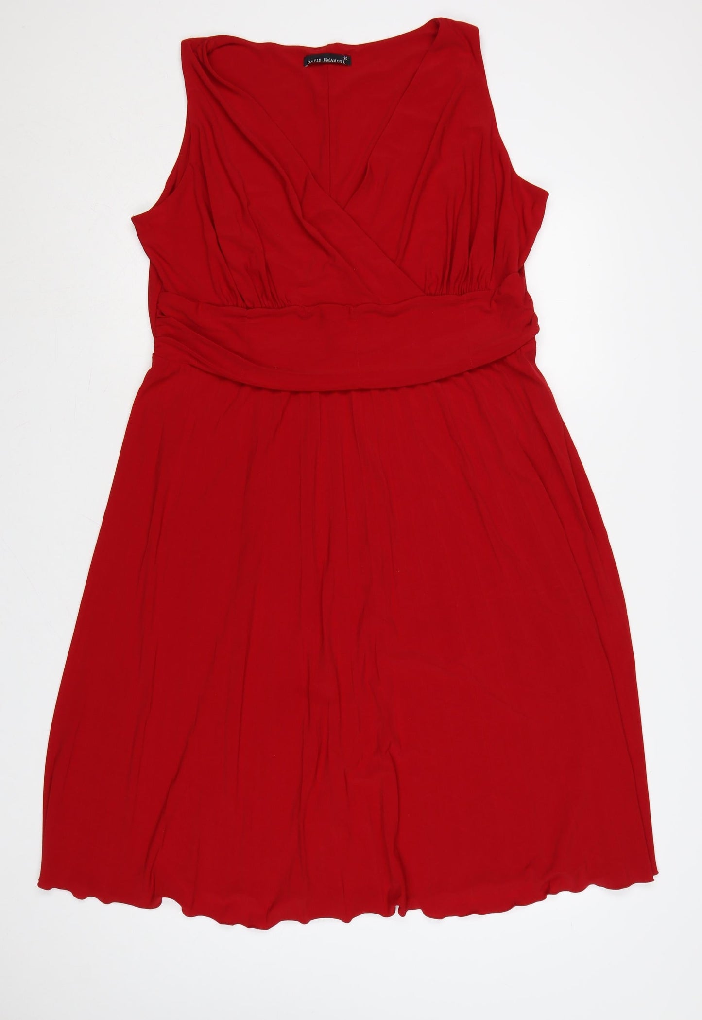 David Emanuel Women Red Size 20 Wrap Sleeveless Knee Length Dress