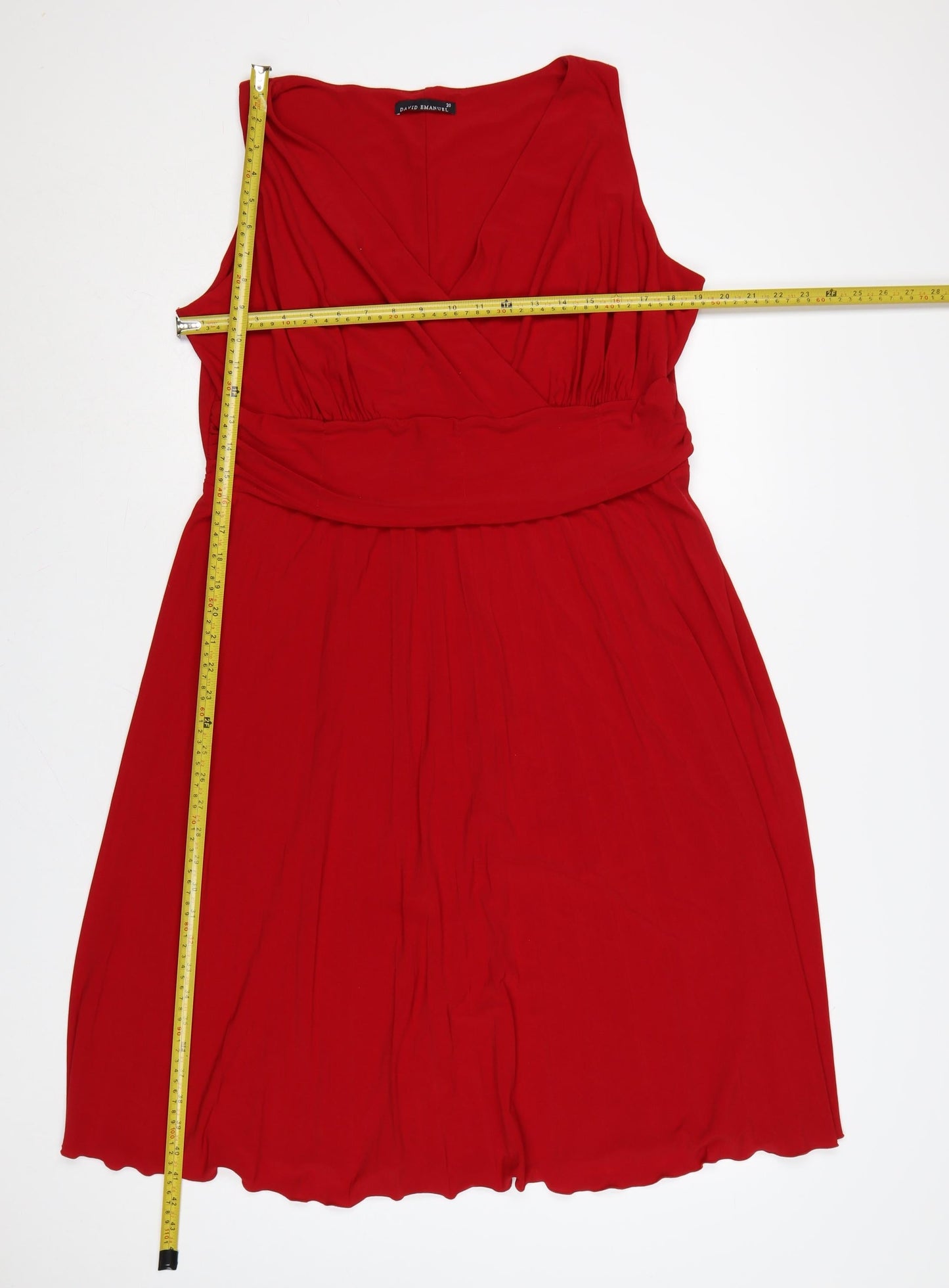 David Emanuel Women Red Size 20 Wrap Sleeveless Knee Length Dress
