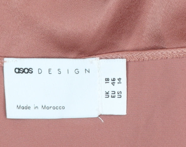 ASOS DESIGN Women’s Pink Size 18 Slip Dress Sleeveless V-Neck Midi