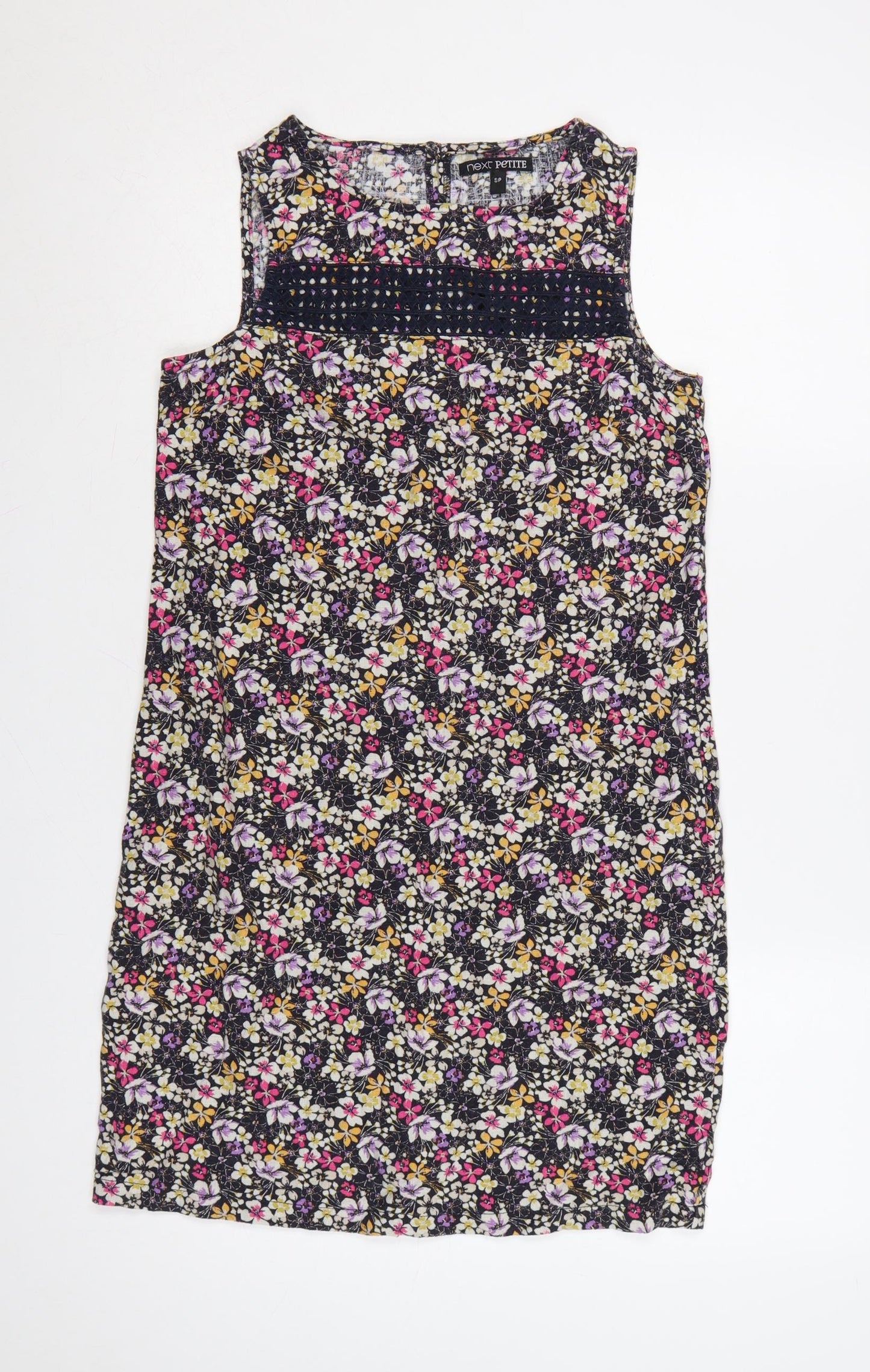 Next Petite Women’s Multicoloured Floral Linen Blend Shift Dress Size 8P