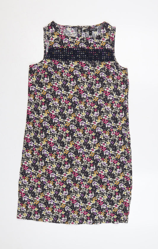 Next Petite Women’s Multicoloured Floral Linen Blend Shift Dress Size 8P