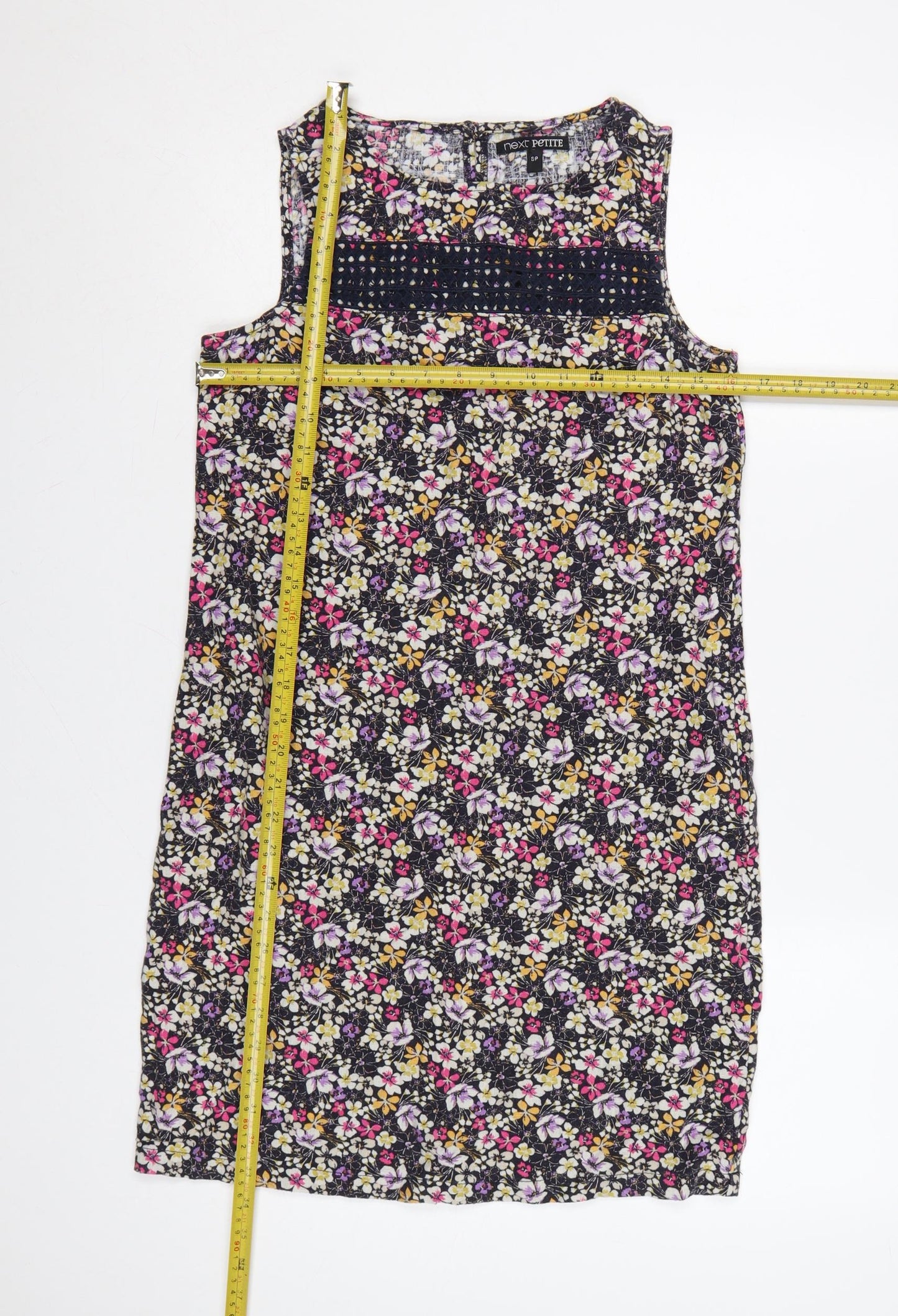 Next Petite Women’s Multicoloured Floral Linen Blend Shift Dress Size 8P