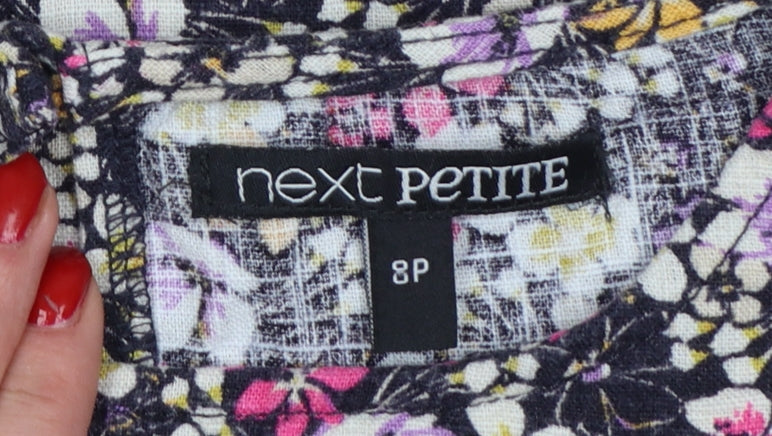 Next Petite Women’s Multicoloured Floral Linen Blend Shift Dress Size 8P