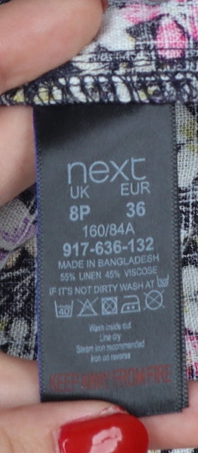 Next Petite Women’s Multicoloured Floral Linen Blend Shift Dress Size 8P