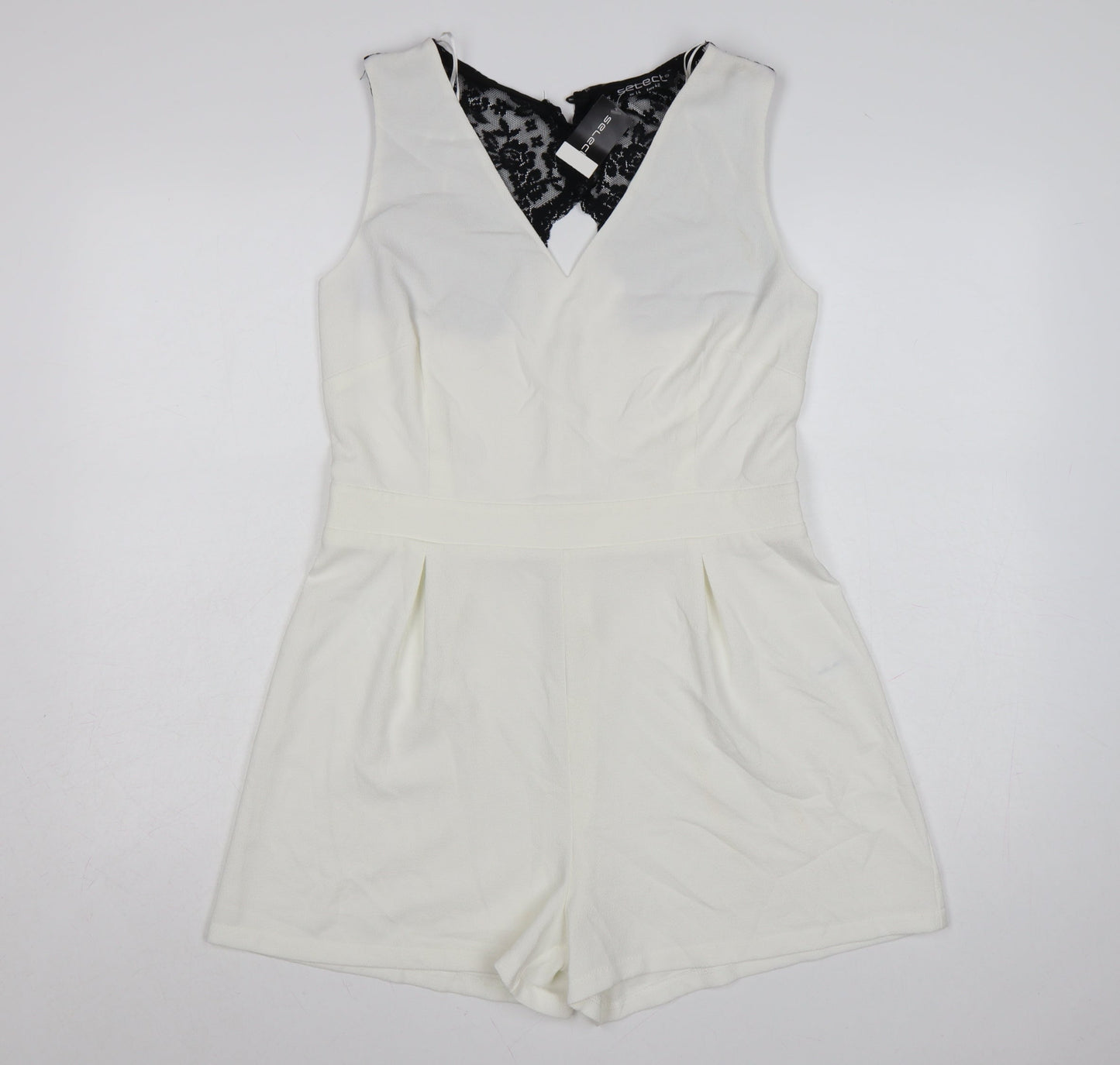 Select Womens White Lace Back Formal Sleeveless Playsuit Size 14