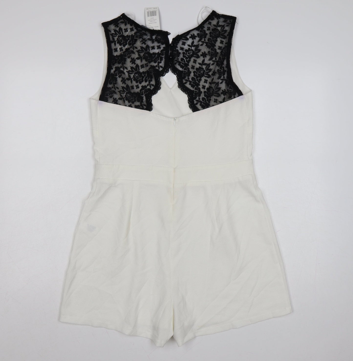 Select Womens White Lace Back Formal Sleeveless Playsuit Size 14