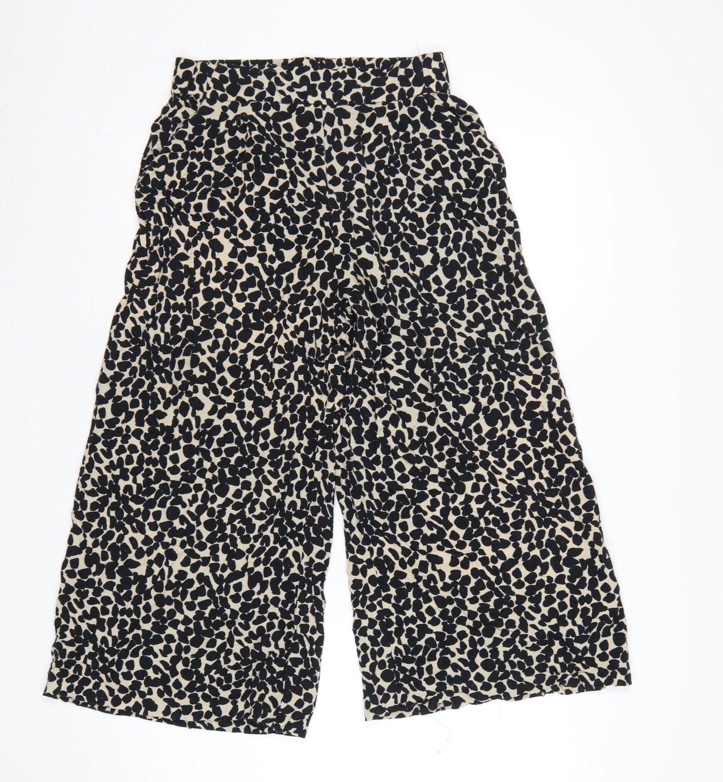 H&M Women’s Beige Animal Print Cropped Wide-Leg Trousers Size 8