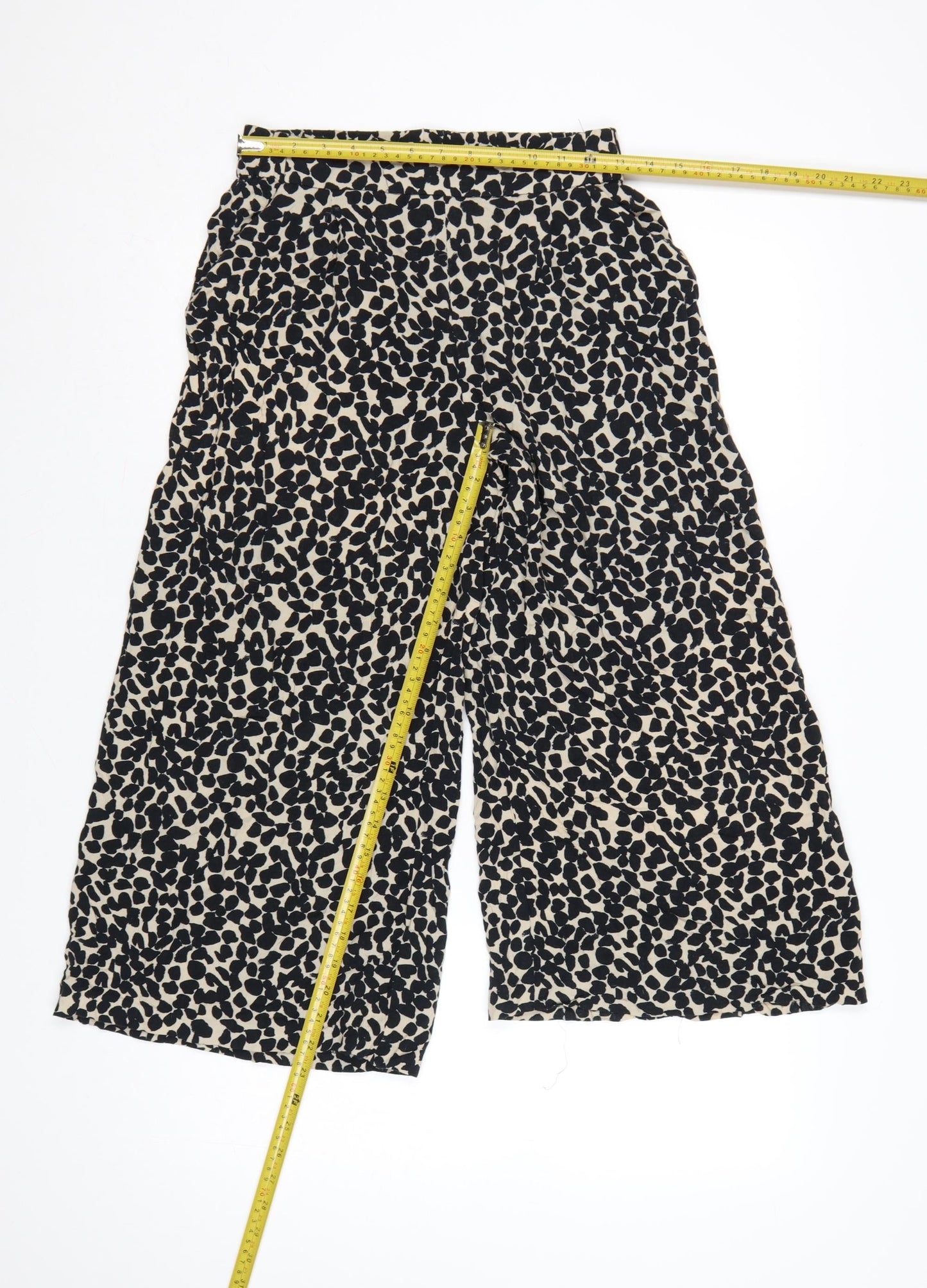 H&M Women’s Beige Animal Print Cropped Wide-Leg Trousers Size 8