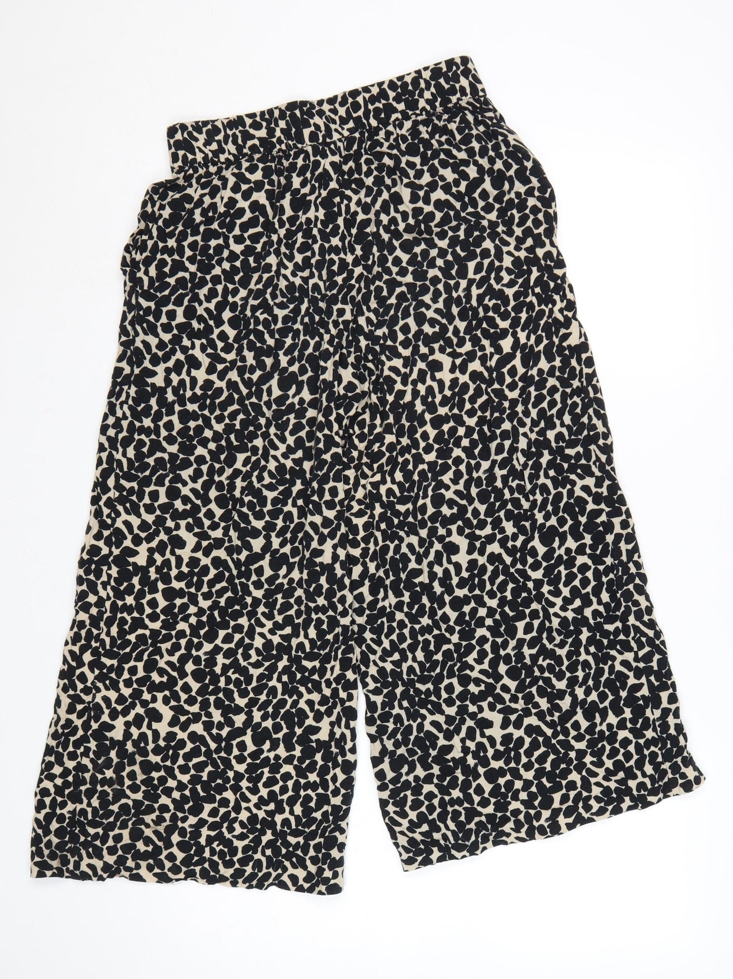 H&M Women’s Beige Animal Print Cropped Wide-Leg Trousers Size 8