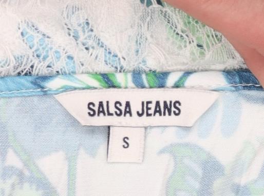 Salsa Jeans Women's Blue Floral Lace Camisole Top Size S