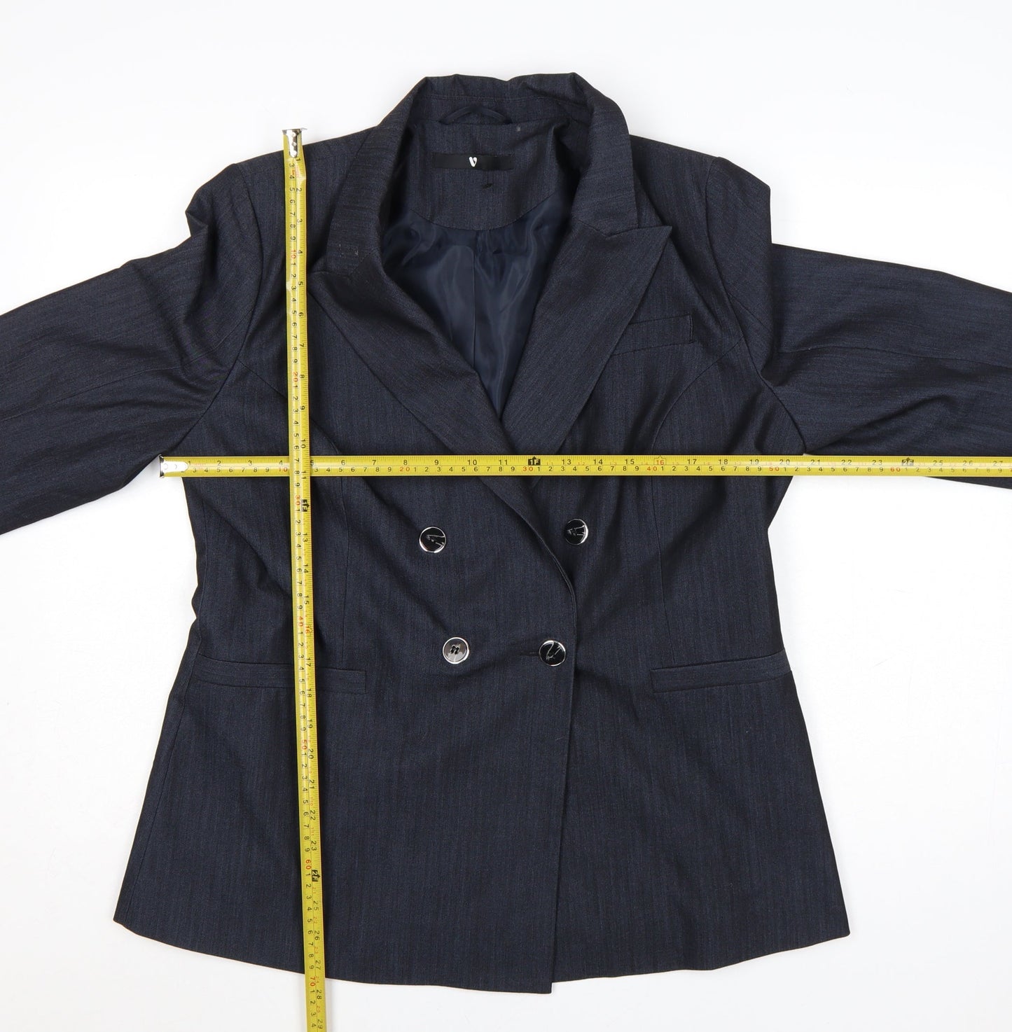 V by Very Women's Navy Double-Breasted Blazer Jacket UK 16