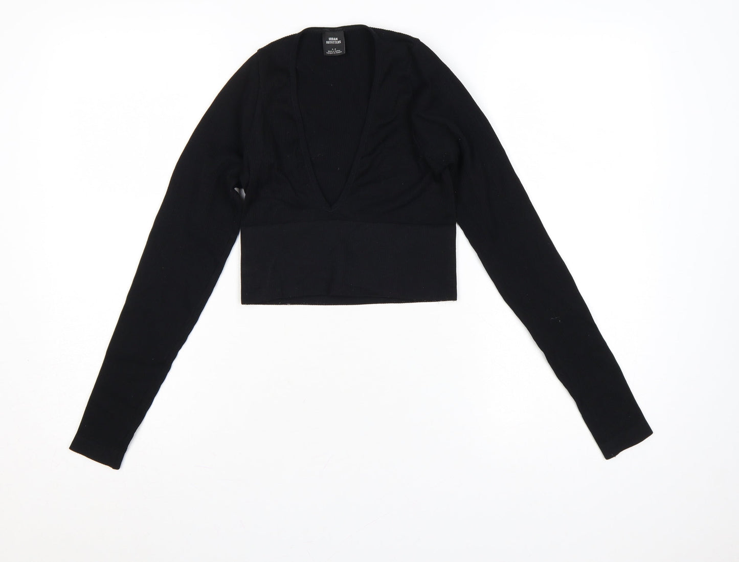 Urban Outfitters Womens Black Cropped Long Sleeve V-Neck Top S