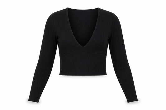 Urban Outfitters Womens Black Cropped Long Sleeve V-Neck Top S