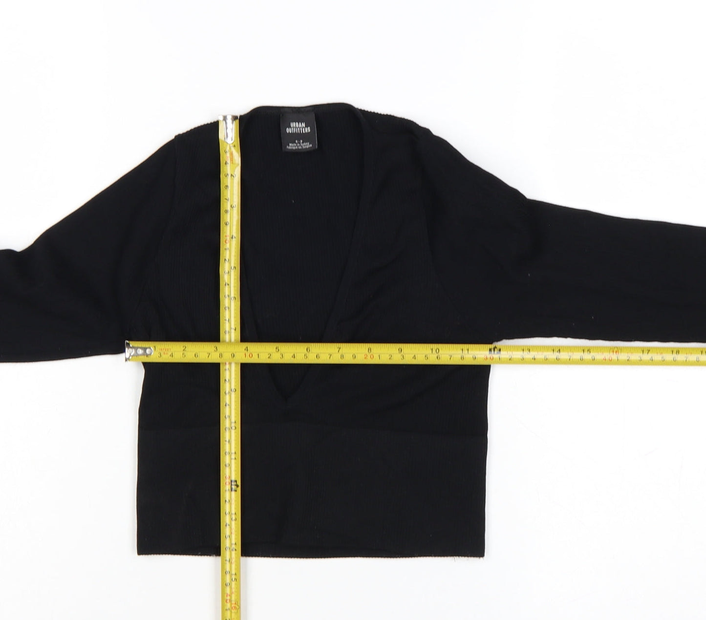 Urban Outfitters Womens Black Cropped Long Sleeve V-Neck Top S